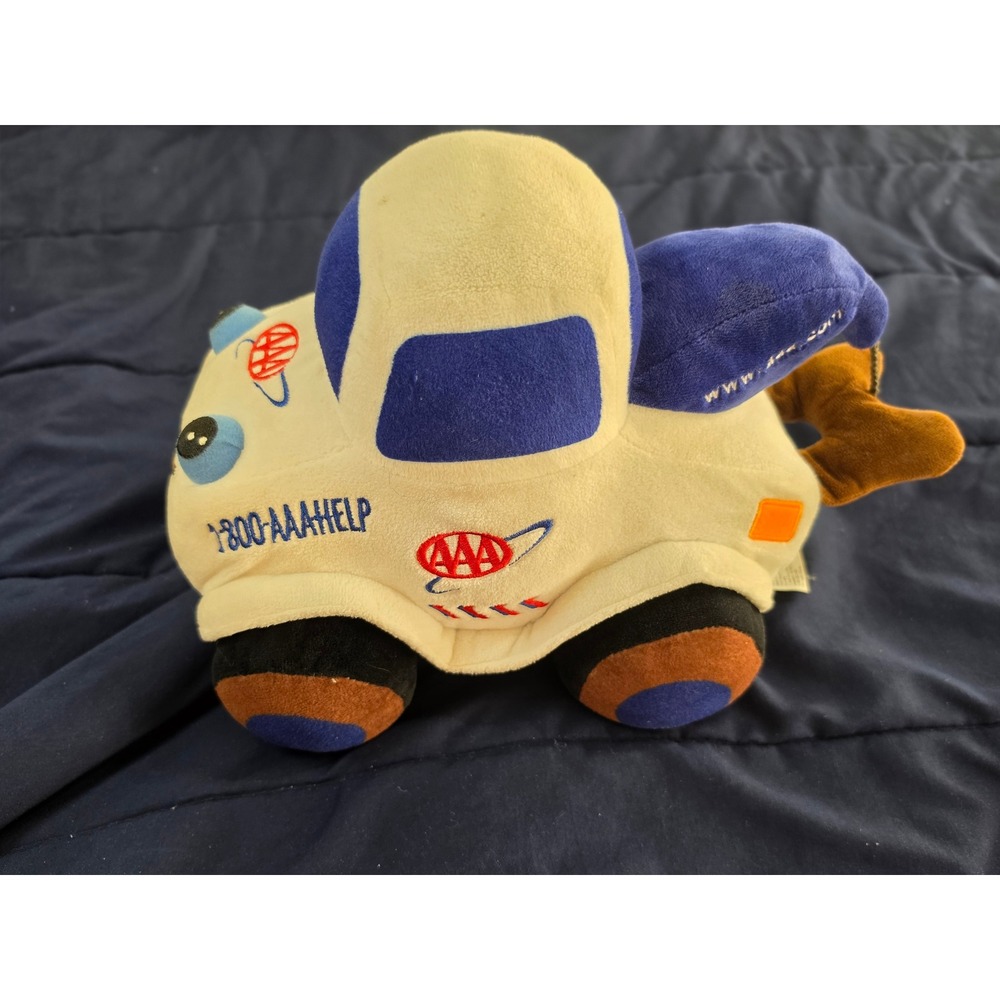 AAA Promotional Plush Tow Truck Stuffed Toy White Blue 1-800-AAA-HELP Logo